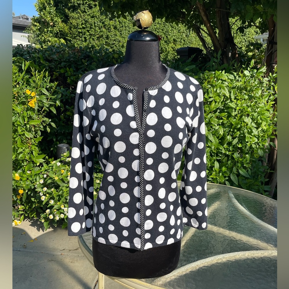 Talbots Black and White Polka Dot Cardigan